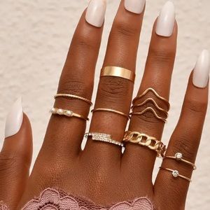11pcs Beaded Rhinestone Geometric Pattern Ring Set